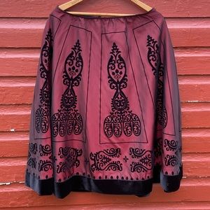 MSK Burgundy Taffeta Black Flocked Velvet Skirt with Velvet Hem Women's Size L